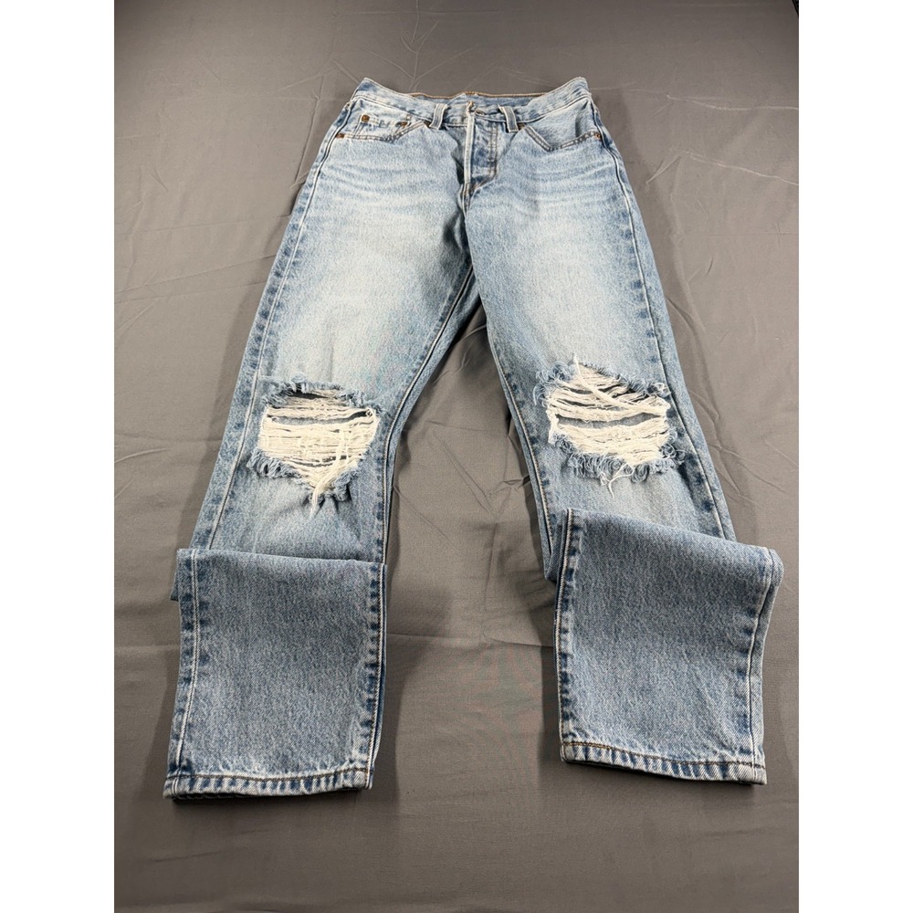 Levis 501 Womens Jeans W24 L30 Lt Wash Distressed Ripped Button Fly 100% Cotton
